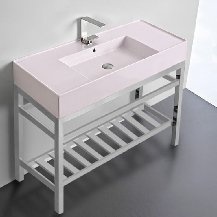 Scarabeo 5124-54-CON2 Pink Console Sink With Chrome Base, Modern, 40 Inch